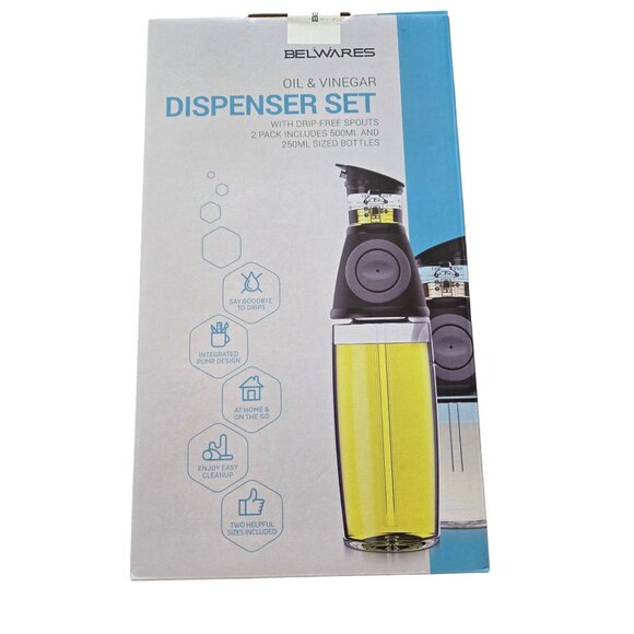 Oil Vinegar Dispenser Set Measure Easy Pour Spout With Drip-Free Modern 2-Pack - Picture 2 of 7